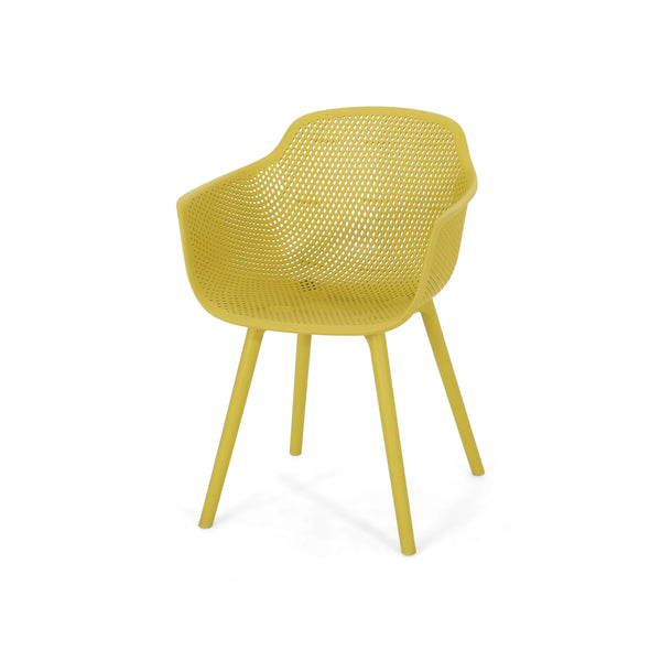 English Elm Christopher Knight Home® - LOTUS modern outdoor dining chair with weather-resistant polypropylene, perforated diamond pattern comfort and stability Yellow 23.5 L x 23.5 W x 22.5 H 69068.00YLW