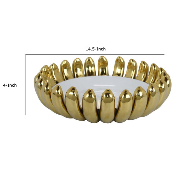 English Elm Milly Gold Petal Rim Ceramic Bowl Glossy White Sculptural Centerpiece for Home Decor B056P417013