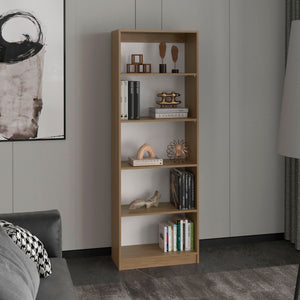English Elm Home Four Shelves Bookcase Natural Oak Beige MDF – Multi-Tier Storage, Sturdy Display Organizer for Books, Decor, Plants B200P335315
