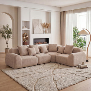 English Elm Oversized Velvet Cloud Sectional with Memory Foam Cushioning and L-shape Chaise Lounge Beige W3728S00013
