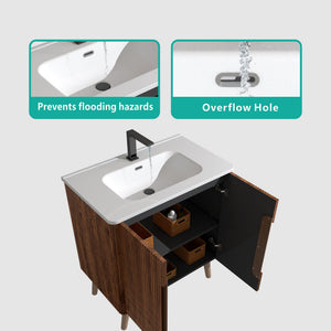 English Elm U094-Etna30F-305 Striped Walnut 30" Bathroom Vanity with Sink, Curved Edges, Soft-Close Doors, Storage W1865S00060