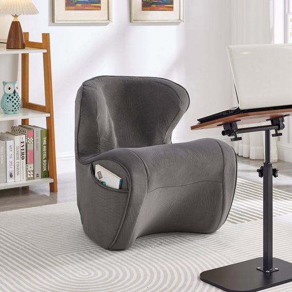 English Elm Ergonomic Floor Chair Velvet Upholstered Lumbar Support Seat for Reading Nook or Lounge Gray W1097P462003