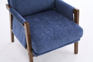 English Elm Mid-Century Solid Wood Accent Chair with Chenille Upholstery, Ergonomic Waist Support, Sturdy 300lb Capacity Navy T3903P372380