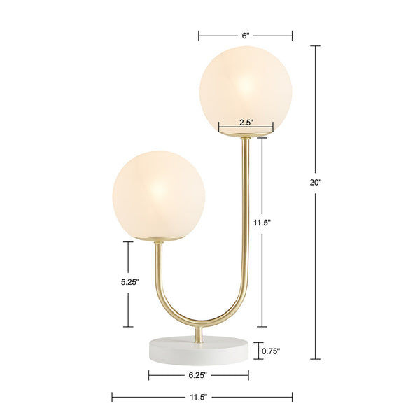 JLA Home 510 Design - Metal Sculptural 2-Light Globe Table Lamp with Frosted Glass, Gold Base, Bulbs Included, 60" Cord 5DS153-0046
