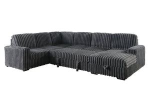 English Elm 102 Inch Linen Modular Sectional Sofa with Hidden Storage and Cloud Cushion Comfort Dark Gray W1099S00177