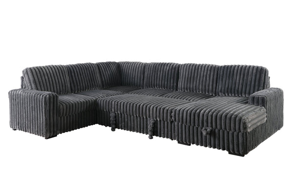 English Elm 102 Inch Linen Modular Sectional Sofa with Hidden Storage and Cloud Cushion Comfort Dark Gray W1099S00177