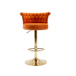 English Elm UNITED Velvet 360° Rotating Bar Chair with Diamond Stitching, Gold Frame, Plush Foam Seat, Adjustable Height Orange W1568P361721