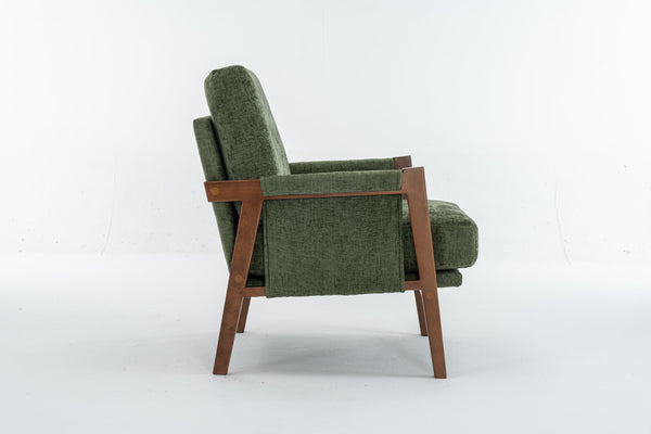 English Elm Mid-Century Solid Wood Accent Chair with Chenille Upholstery, Ergonomic Waist Support, Sturdy 300lb Capacity Green T3903P372383