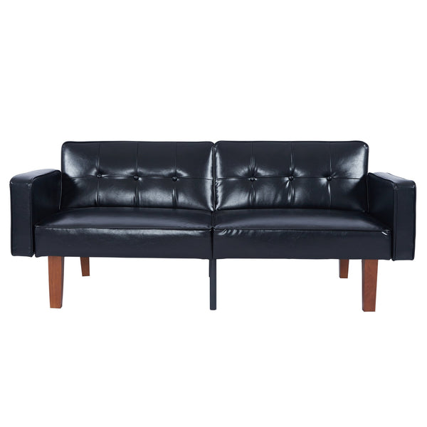 English Elm 2131pu-bk,bright Pu Leather Sofa with Low Profile Design and Industrial Accent Feet Black W308P182964