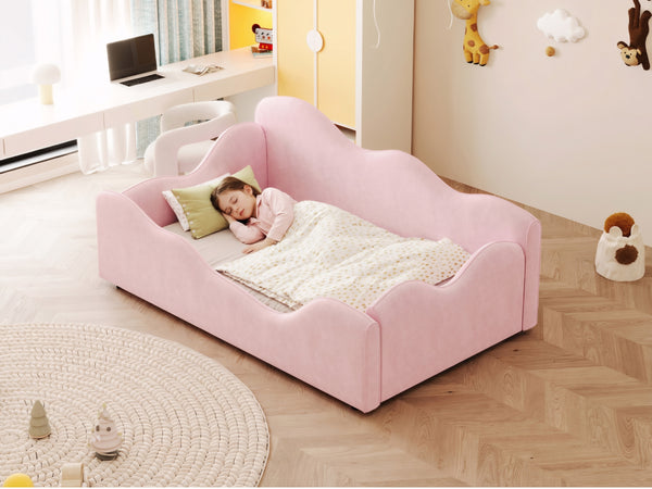 English Elm Upholstered Cloud Toddler Daybed Pink Velvet Safety Rails Kids Bedroom Ages 1 to 6 N899P452424H