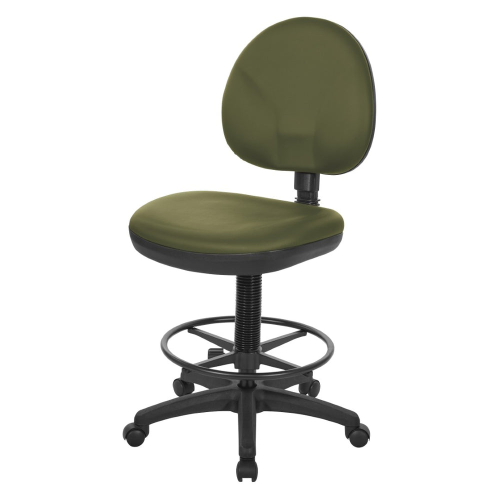 OSP Home Furnishings Sculptured Ergonomic Drafting Chair with Lumbar Support Padded Seat and Adjustable Footring Sage DC550-R106