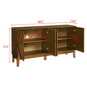English Elm 60.5'' Buffet Cabinet with Fluted Geometric Doors, Mid-Century Sideboard with Adjustable Shelves & Outlet Holes Walnut Brown W1801P288506