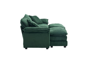 English Elm Corduroy Plush 2-Seat Sofa with 2 Back Cushions, Toss Pillows & Ottomans — Deep Seat Comfort Green W2363S00065