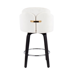 English Elm 26" Mid-century Swivel Counterstools Walnut Legs Camel Faux Leather Seat Set of 2 B202S00225
