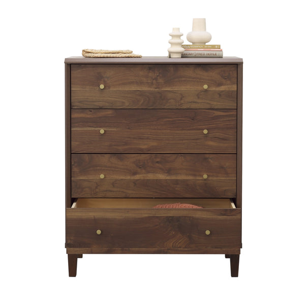 English Elm 4-Drawer Chest In Warm Brown Finish – Stylish Storage Solution For Bedroom Or Guest Space, Easy Setup! B356P402806