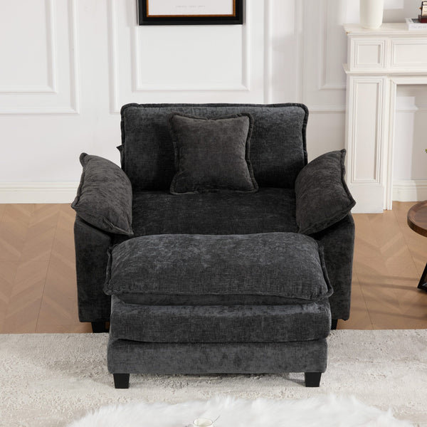 English Elm Cloud Sofa Single Seat - Modular Chenille Lounge Chair with Double-Layer Cushion, Ergonomic Support and Easy Assembly Black W1143S00034