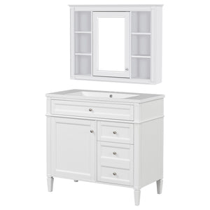 English Elm 36'' Modern Bathroom Vanity Set With Sink, Mirror & Open Shelves - Stylish Storage Solution! N710S236006K