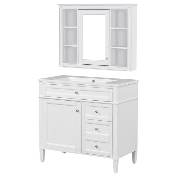 English Elm 36'' Modern Bathroom Vanity Set With Sink, Mirror & Open Shelves - Stylish Storage Solution! N710S236006K
