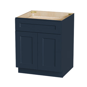 English Elm 27" Solid Wood Shaker Base Cabinet Navy Finish Soft Close Drawer Kitchen Bath Storage T2950P479980