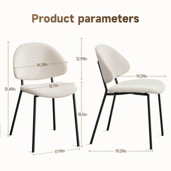 English Elm Set of 4 Upholstered PU Leather Dining Chairs with Curved Backrest and Slim Metal Legs for Stylish Homes Ivory White W3010P291310