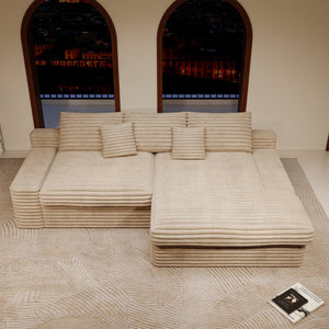 English Elm 118.1*66.9"Modular Sectional Sofa - Plush Corduroy Couch, Fully Assembled, Reversible Chaise, Beige W3819S00066