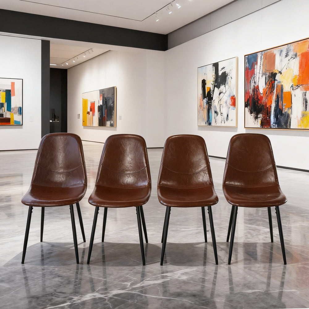 English Elm Pvc Sleek Matte Black Dining Chair Set of 4 for Kitchen Studio or Cafe Use W3766P436152