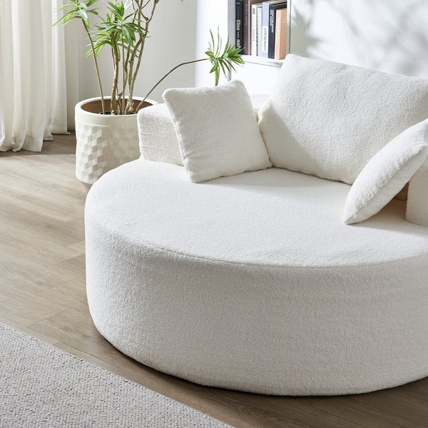 English Elm 55"l Teddy Fleece Round Chaise Chair Plush Foam Seating for Modern Living Rooms Beige W1669P368367