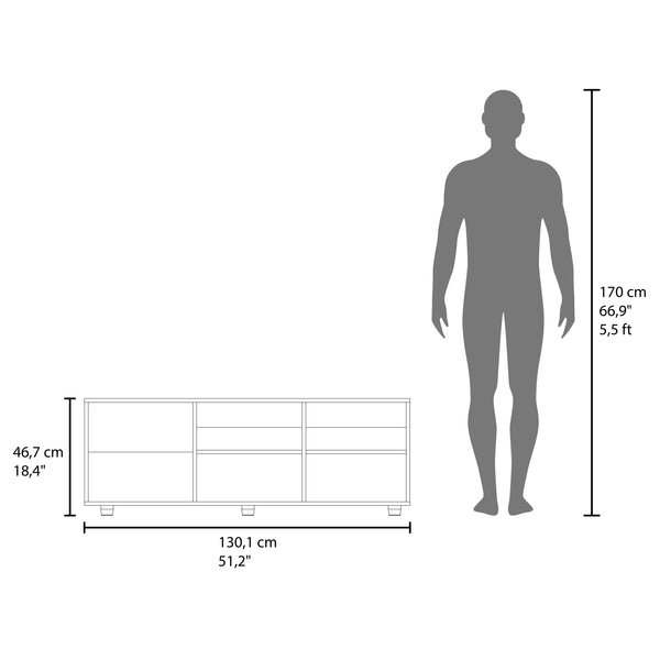 English Elm Adel 51" TV Stand with Cabinet and Four Shelves, Cable Management, Holds Up to 60" TVs, Sleek Design White 53 L x 21 W x 5 H B070P254800