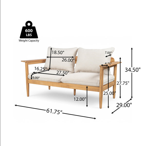 English Elm Terassi Solid Acacia Wood Outdoor Chat Set with Cushioned Club Chairs and Sofa TERASSI 3PCS CHAT SET
