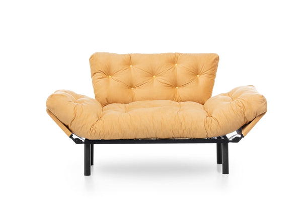 English Elm Nitta Modern Adjustable Arm Love Seat — Convertible Two-Seater Sofa Bed with Plush Upholstery, Metal Frame Mustard B029P330053