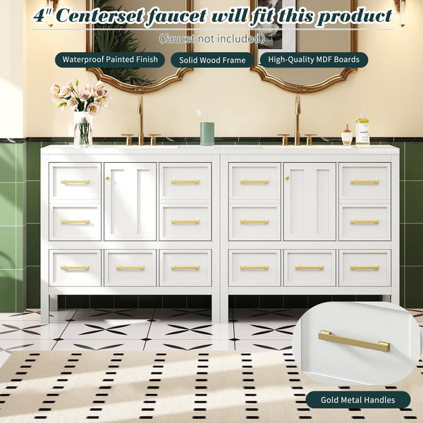 English Elm 72'' Elegant Freestanding Bathroom Vanity Set With Resin Sink, Soft-Closing Drawers & Ample Storage N710SS00012K