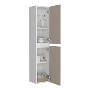 English Elm High 43" Two-Door Wall Cabinet with Interior Shelf — Tall Vertical White Storage, Wall-Mounted, Durable Design B200P368115