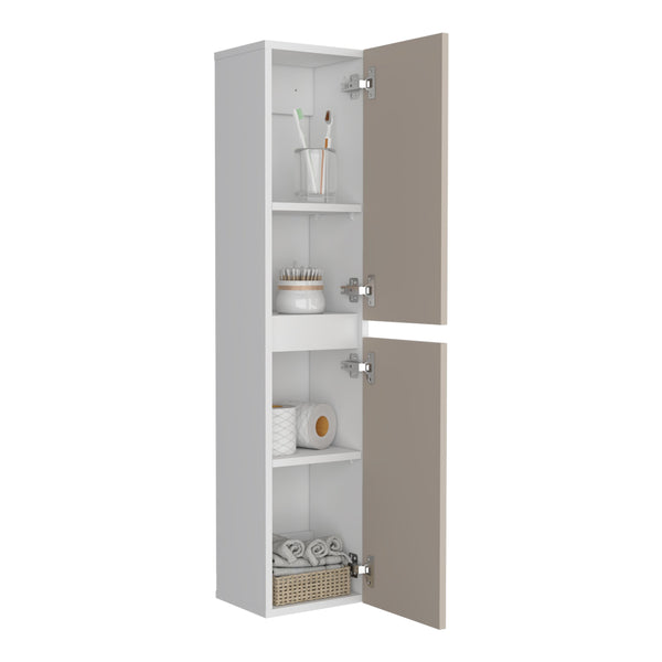 English Elm High 43" Two-Door Wall Cabinet with Interior Shelf — Tall Vertical White Storage, Wall-Mounted, Durable Design B200P368115