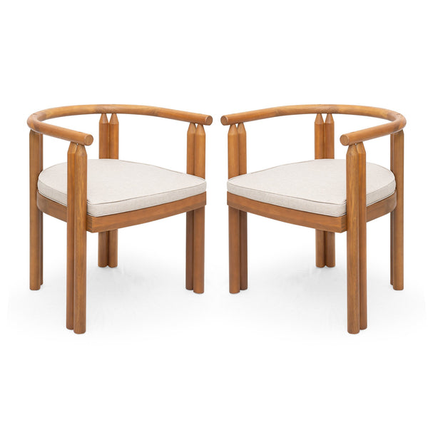 English Elm Christopher Knight Home® - Cove Acacia Wood Dining Chair Set Of 2 With Teak Finish And Beige Cushions For Indoor/Outdoor Use N775P329653T
