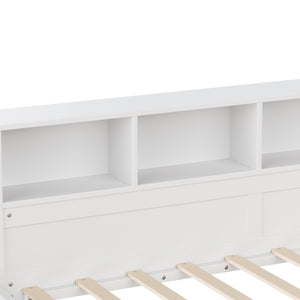 English Elm Twin Corner Daybed with Storage Drawers Bookshelf Wood L-shape Frame for Small Rooms White N733S369272K