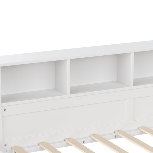 English Elm Twin Corner Daybed with Storage Drawers Bookshelf Wood L-shape Frame for Small Rooms White N733S369272K