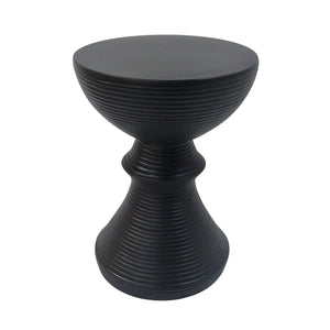English Elm 16" Ribbed Concrete Outdoor Side Table Sculptural Hourglass Patio Garden Accent Black N767P192100B