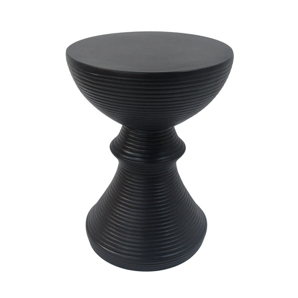 English Elm 16" Ribbed Concrete Outdoor Side Table Sculptural Hourglass Patio Garden Accent Black N767P192100B