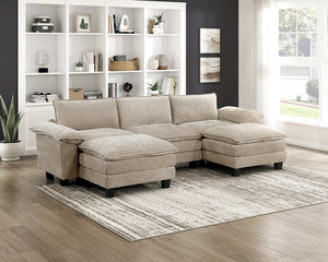 English Elm Modern Chenille Upholstered Sectional Sofa Arms with Adjustable Pillow Top Neutral Taupe B011P352490