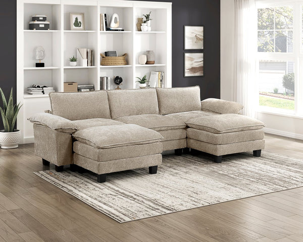 English Elm Modern Chenille Upholstered Sectional Sofa Arms with Adjustable Pillow Top Neutral Taupe B011P352490