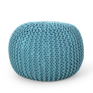 English Elm Christopher Knight Home® - MORO Aqua Pouf Knit Weave Cotton Accent Seat — Modern Round 20" x 14" No-Assembly Cozy Décor 60480.00