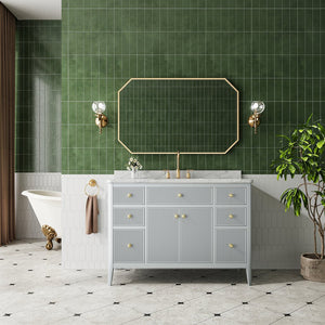 English Elm Fully Assembled 48" Grey Single Sink Bathroom Vanity with Solid Rubberwood, Carrara Top, Soft-Close Drawers W1826P308981