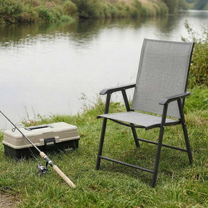 English Elm Outdoor Stackable Folding Chairs Set Ergonomic Mesh Back Steel Frame Patio Seating Gray W5159P445934