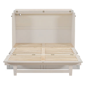English Elm Full Size Murphy Bed Rattan Cabinet with Storage Drawers and Gold Hardware N708S00005AAK