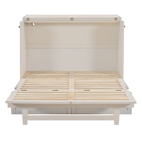 English Elm Full Size Murphy Bed Rattan Cabinet with Storage Drawers and Gold Hardware N708S00005AAK