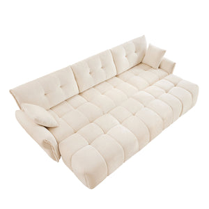 English Elm 3 Seater Chenille Sofa Set with Ottomans Tufted Arms Solid Wood Frame Lounge Ready White W714S01655