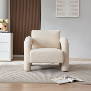 English Elm Modern Sherpa Upholstered Accent Chair Plush Curved Arms Solid Wood Frame Lounge Seat W1765P327037
