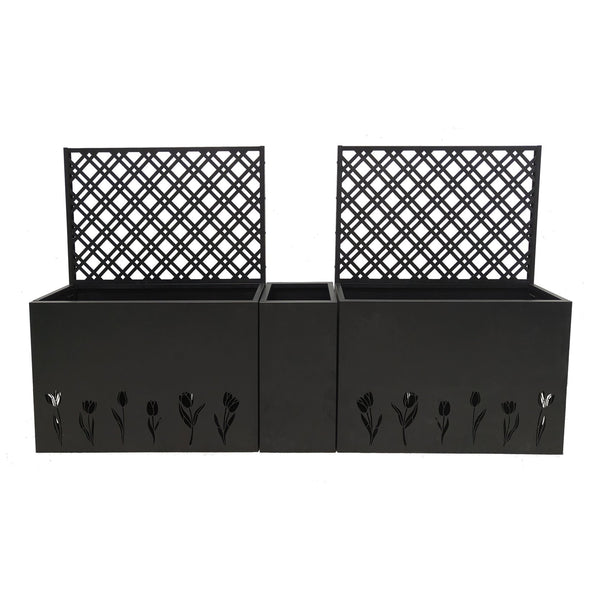 English Elm Metal Galvanized Planter Trellis Set of 3 Rust Resistant Raised Garden Bed for Patio W1586S00001