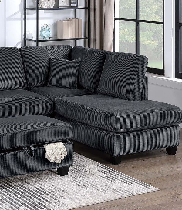 English Elm Contemporary Corduroy Sectional Set with Storage Ottoman and Built-in Usb Port B011S02229