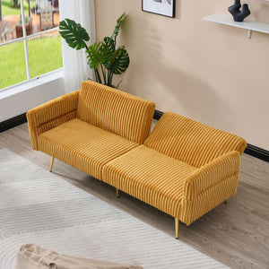 English Elm 79 Corduroy Sofa Bed Foldable Double Convertible Sleeper with Folding Armrests for Compact Living Rooms Yellow W2290P250581